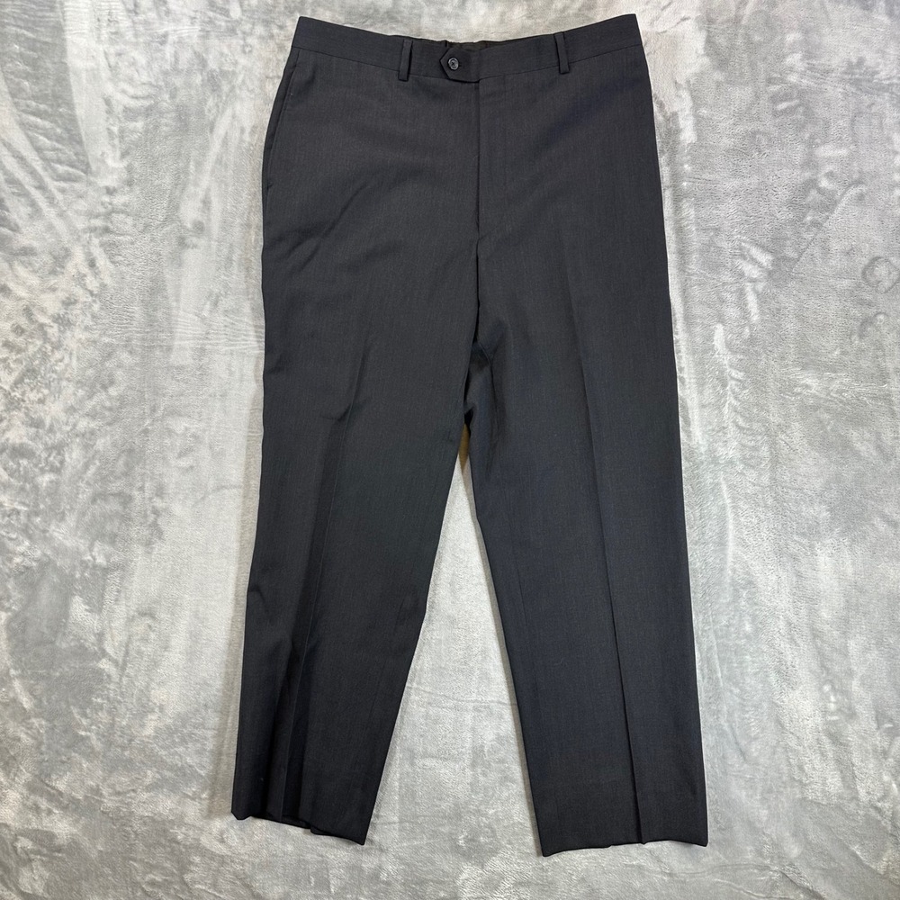 Pronto Uomo Wool Dress Pants Mens Size 40x32 Charcoal Gray Flat Front Slacks